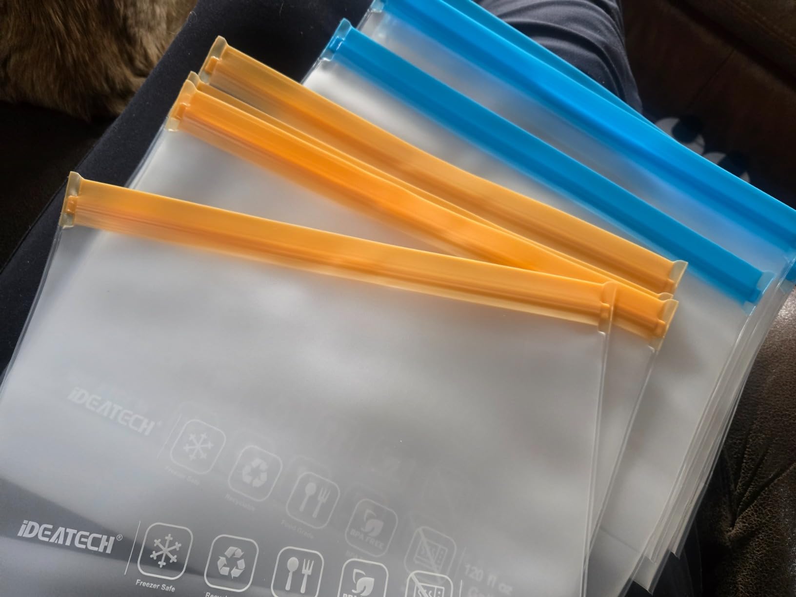 IDEATECH 20Pack Reusable Bags Dishwasher Safe, Leakproof Reusable Freezer Bags, BPA Free Healthy Food Storage Containers Sandwich Snack Baggies for Lunch Travel(8 Gallon 6 Quart 6 Snack,Colored) customer photo 1