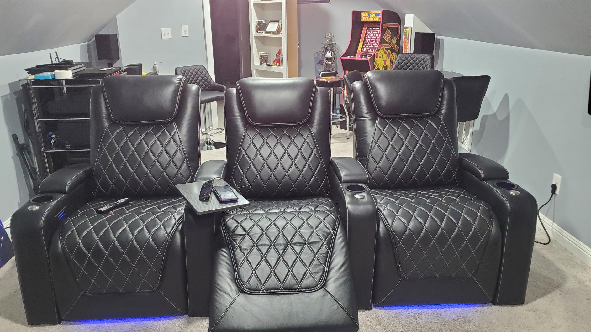 Valencia Oslo Home Theater Seating - Premium Top Grain Italian Nappa 11000 Leather, Power Recliner, Power Headrest, LED Lighting (Row of 2 Loveseat, Black) customer photo 1