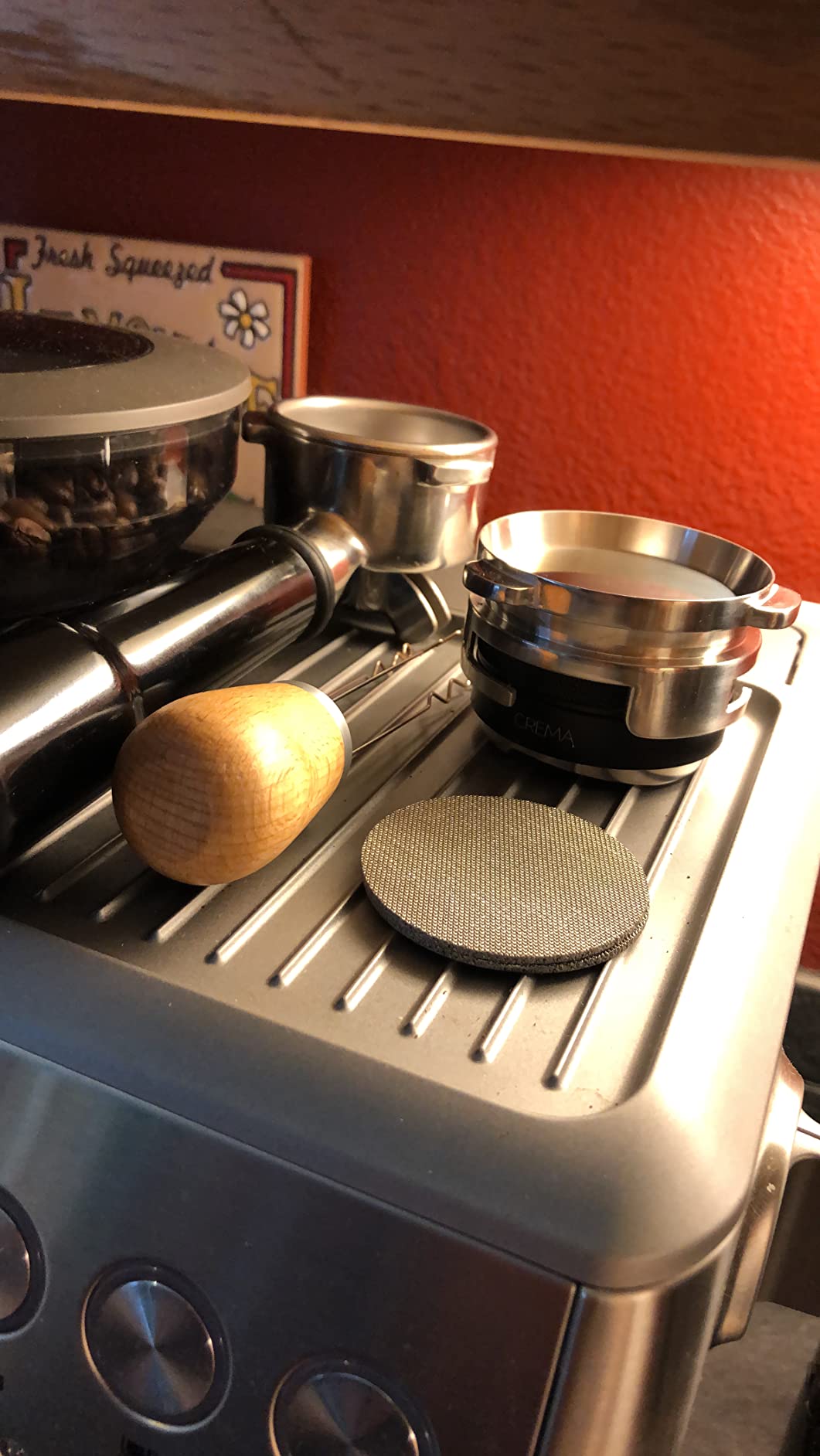 CREMA Coffee Products 53.3mm Hand Tamper & Coffee Distributor | Compatible with Breville Portafilters | Double-Sided, Adjustable Depth Tool | Made with Durable 304 Stainless Steel | Silver customer photo 1