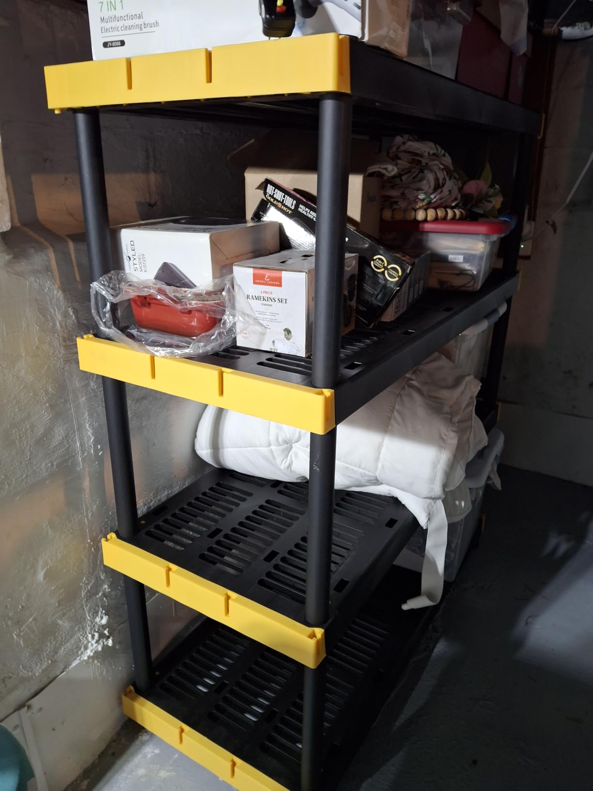 CX 4-Tier Heavy Duty Plastic Storage Shelves for Garage Organization | Freestanding garage utility rack with easy assembly, 4 shelves at 200lbs/Shelf, 55H x 48W x 20D, Black & Yellow, Made in USA customer photo 1