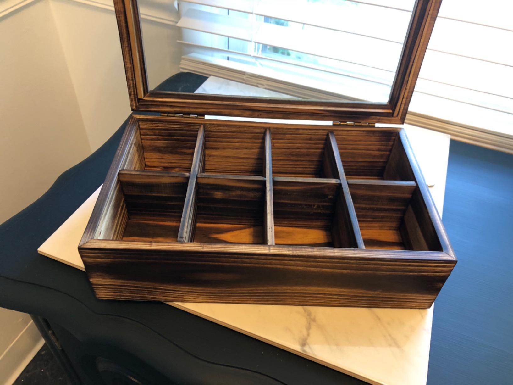 Alsonerbay Wooden Tea Box with Lid & 8-Compartment, Weathered Black | Customizable removable dividers, dust-proof, smooth metal hinges, scratch-proof base, fits kitchen cabinets & countertops customer photo 2