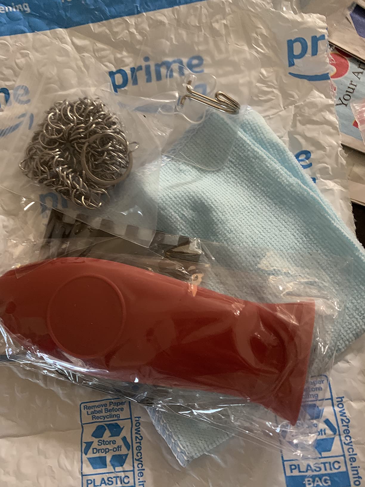 Patelai 7 Pcs Cast Iron Cleaning Kit,Chainmail Scrubber Brush,Bright Color customer photo 1