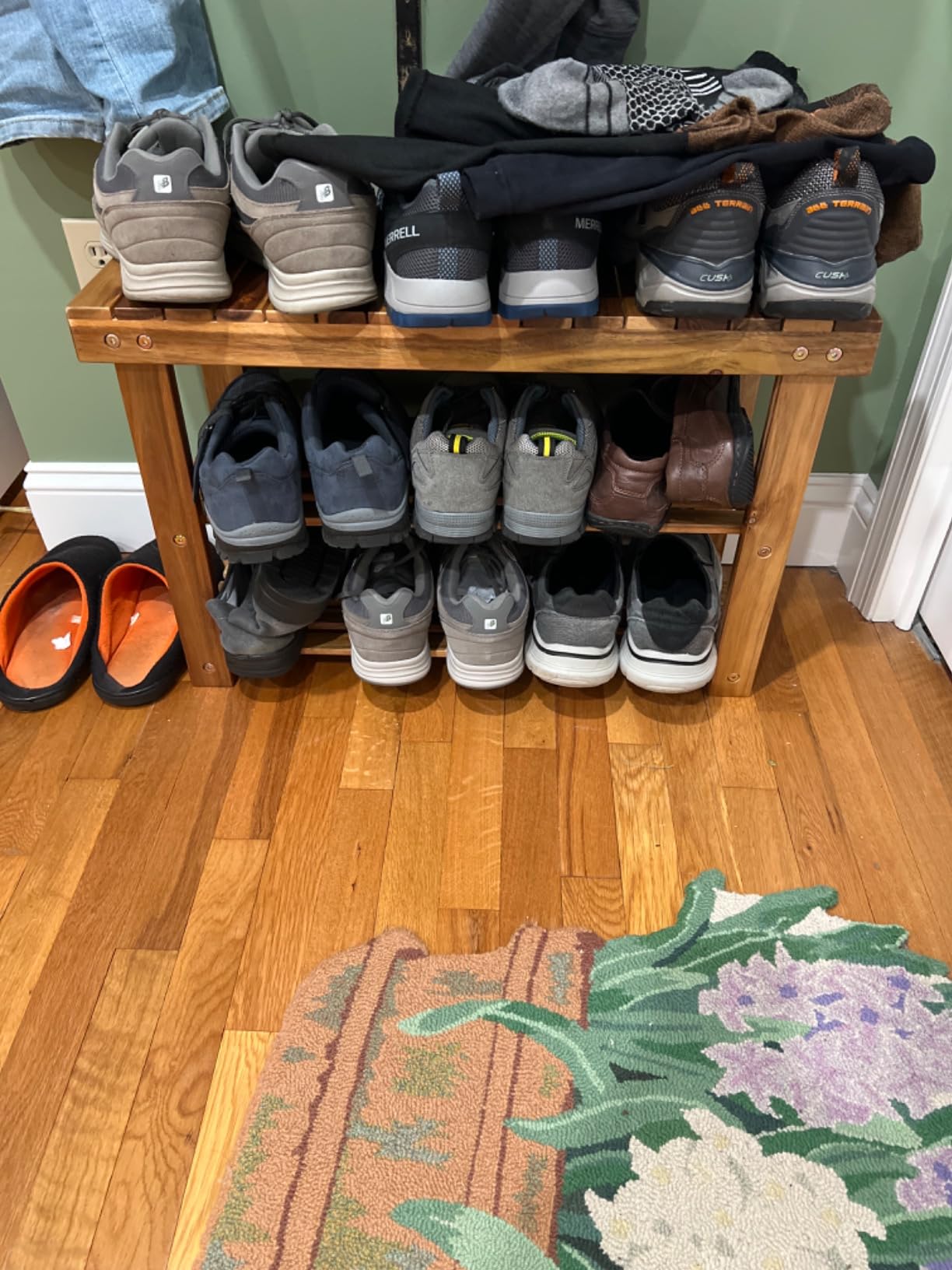 BEEFURNI Acacia Wooden Shoe Rack Bench for Entryway, 3-Tier, Natural | Sturdy shoe organizer for entryway, bench with shelf, solid acacia wood shoe storage for doorway, hallway & bathroom, 300 LBS customer photo 2