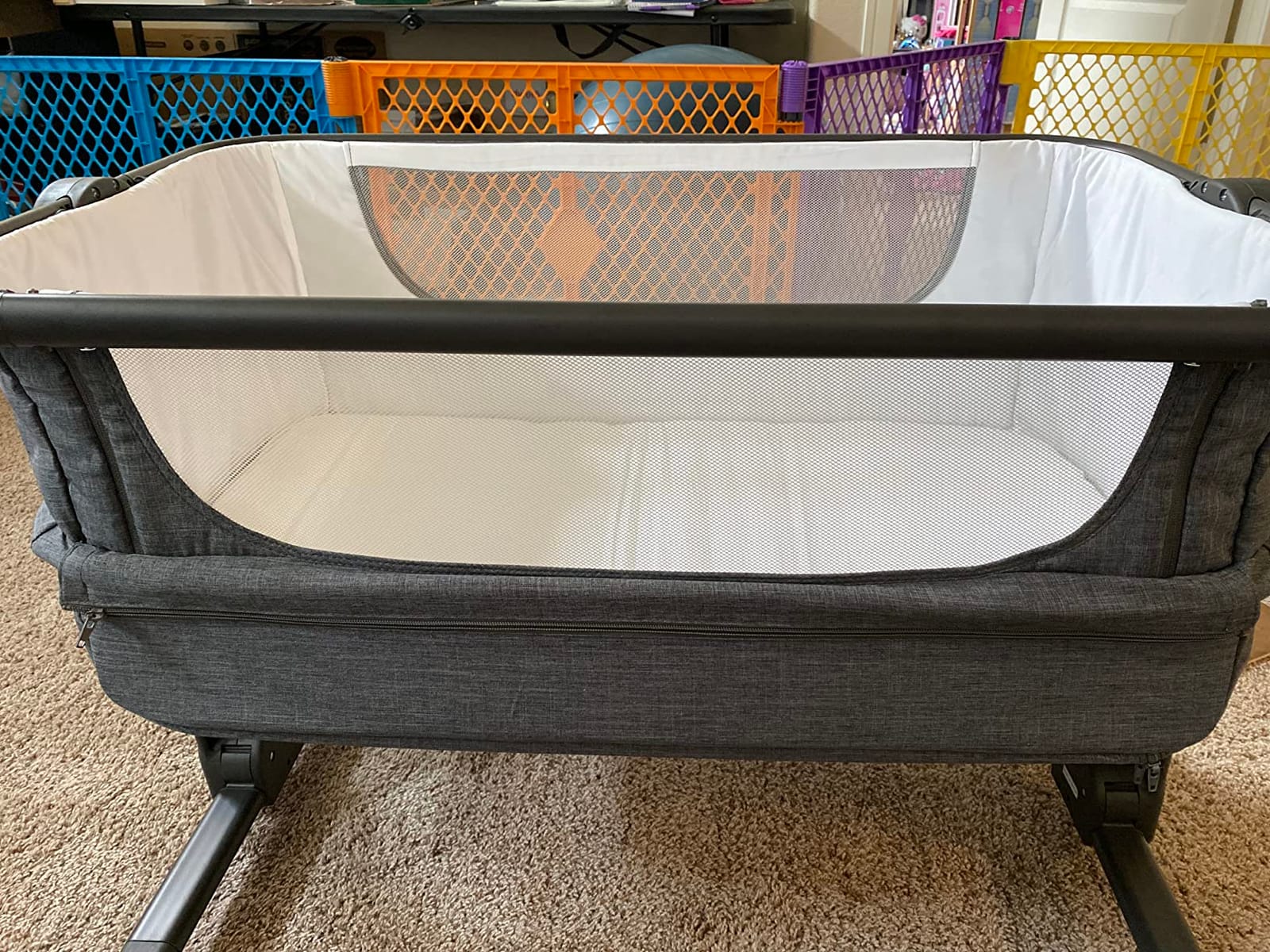 KoolerThings Baby Bassinet, Bedside Sleeper for Baby, Easy Folding Portable Crib with Storage Basket for Newborn, Bedside Bassinet, Comfy Mattress/Travel Bag Included (Grey) customer photo 2