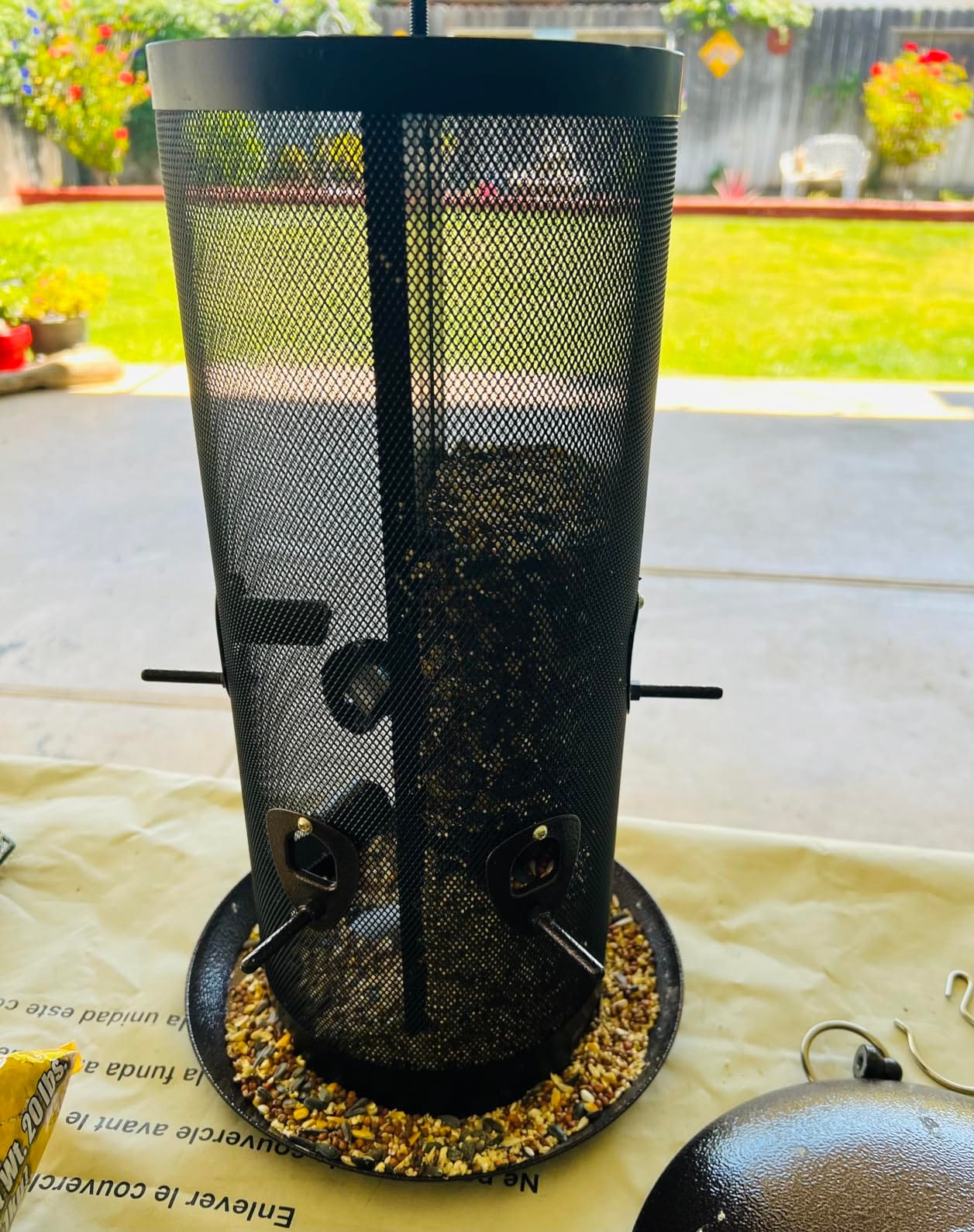 Nature's Rhythm Metal Hopper Bird Feeder Two Chambers, Heavy Duty Mesh Metal Dual Seed Compartments Outdoor Hanging Wild Bird Feeder with 10 Feeding Ports, 10lbs Seed Capacity customer photo 2