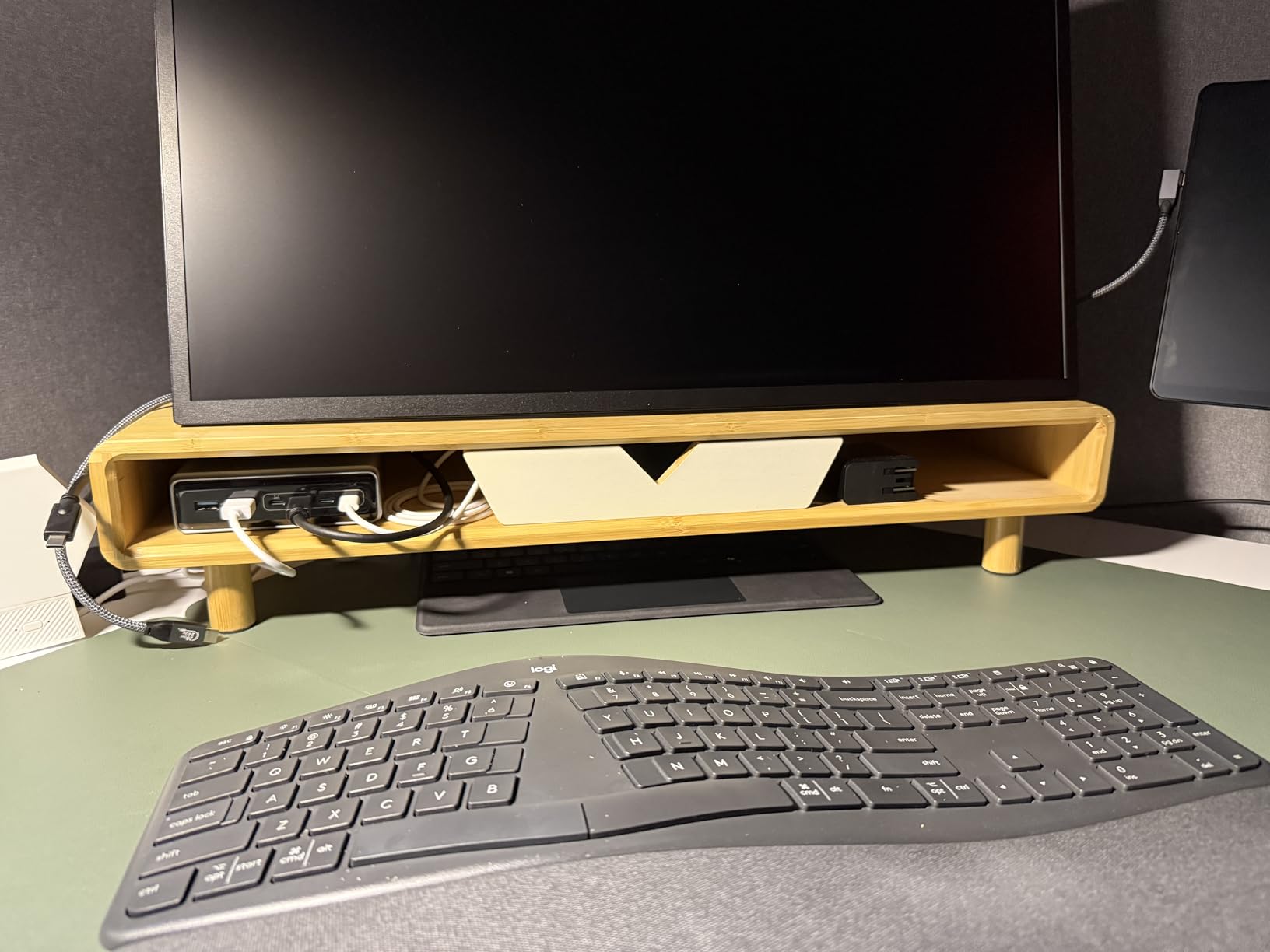 Homerays Bamboo Monitor Stand Riser, No Assembly Required Exquisite Monitor Stand with Drawer Ergonomic Height Wood Monitor Stand customer photo 1