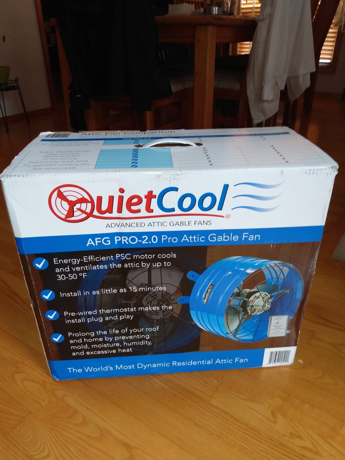 Quietcool AFG PRO-2.0 Attic Fan for Gable Vents - 1945 CFM - Adjustable Thermostat - 20ft Power Cord - Plug-and-play - Two Speed Capable customer photo 2