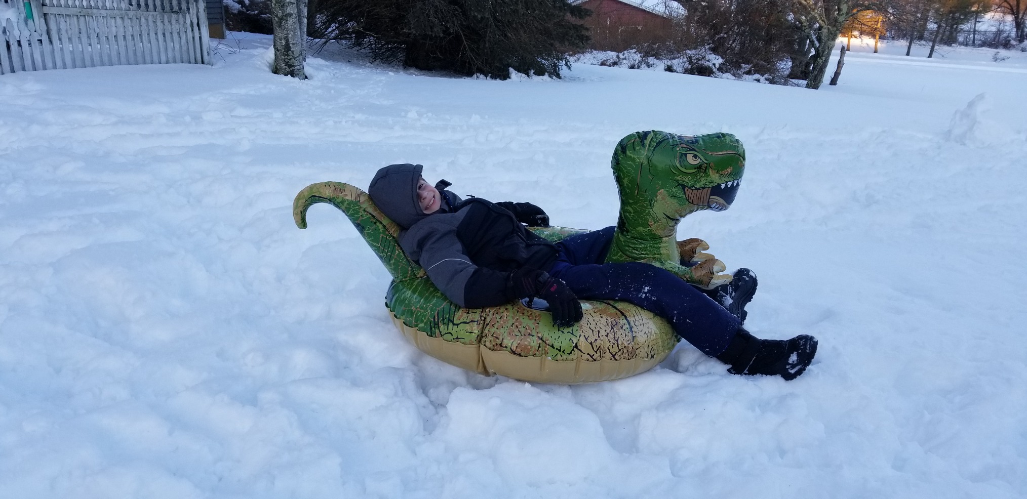 Dinosaur Snow Tube, FindUWill 64.9 inch Large Inflatable Snow Sled with Handles, Heavy Duty Snow Tubes Sledding for Kids and Adults (Reinforced Double-Layers Bottom) customer photo 2