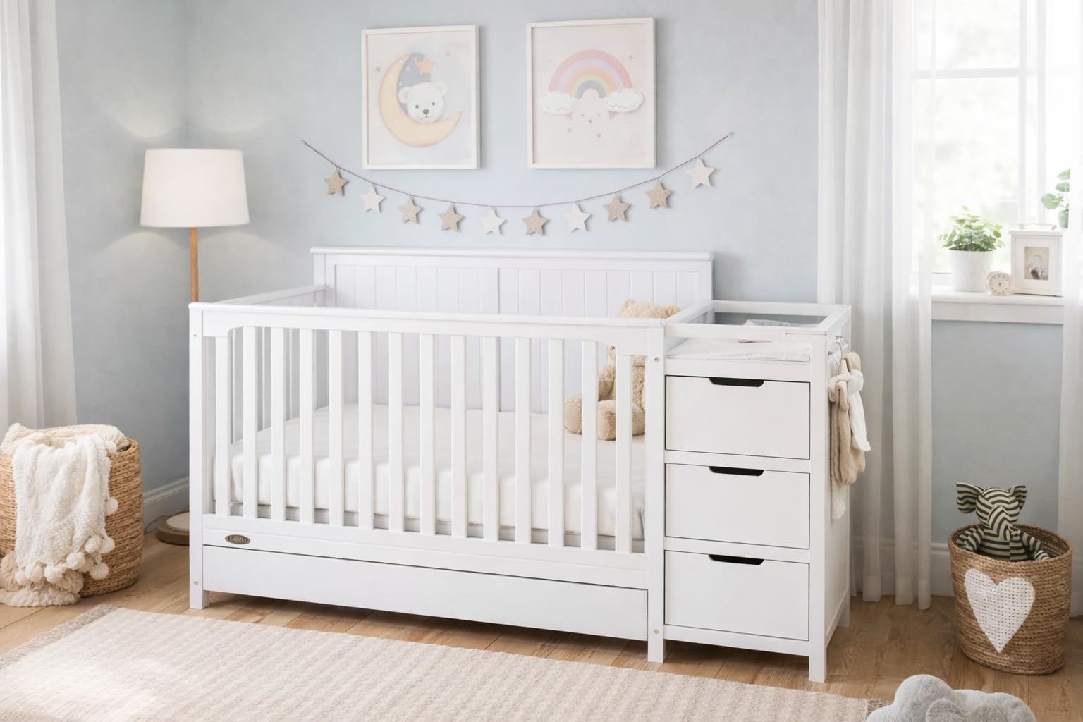Graco Hadley 5-in-1 Convertible Crib & Changer, White | GREENGUARD Gold Certified, Fits Standard Crib Mattress, Converts to Toddler Bed and Full Bed, 4 Adjustable Mattress Heights customer photo 1