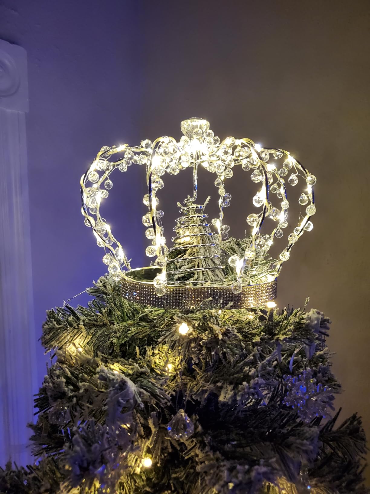 Christmas Crown Tree Topper, Light up Tree Topper Lighted Toppers with 60 Warm White LED Lights, Large Topper with Multifunction Controller, Metal Xmas Topper Decorations, Plug in customer photo 2