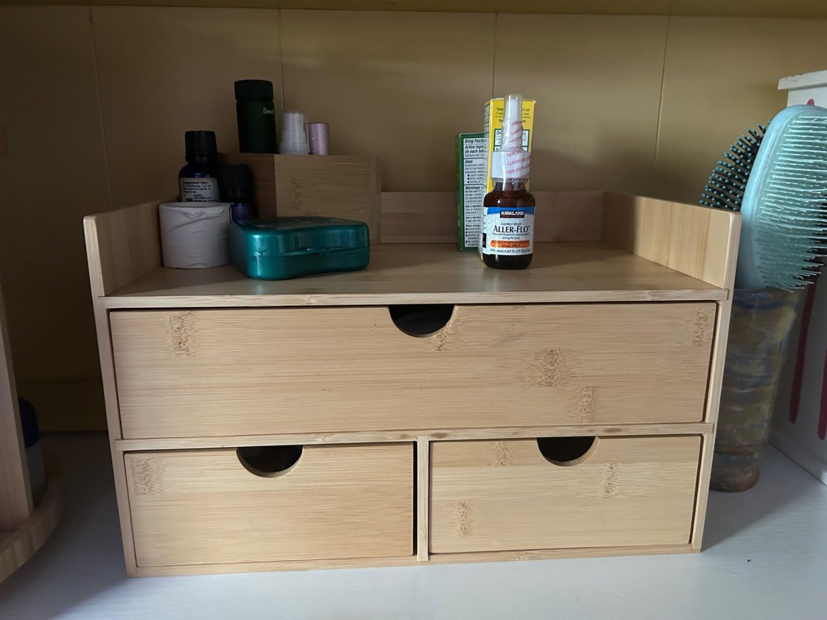Bamboo Desk Organizer with Drawers, 3-Drawer Desktop Storage Box | 3 Drawers Open Top Tray Fully Assembled Stores Pens, Notes, Makeup, Jewelry & Toiletries for Office, Vanity & Bath customer photo 1