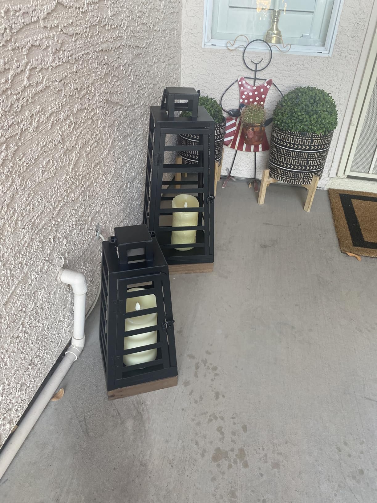 Glitzhome Farmhouse Lanterns Decorative Indoor, 2 Pack Wood/Metal Decorative Candle Lanterns, Vintage Lantern Decor Large Floor Lanterns for Home Decor, Brown (No Glass) customer photo 1