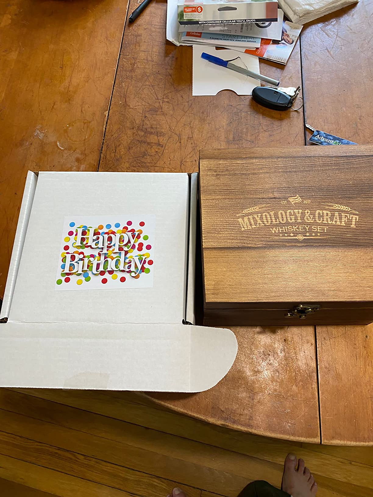Mixology & Craft Whiskey Stones Gift Set: with Two 10oz Lead-Free Crystal Whiskey Glasses, 8 Whiskey Stones with Velvet Bag, 2 Slate Coasters & Recipe Cards in Wooden Crate customer photo 1