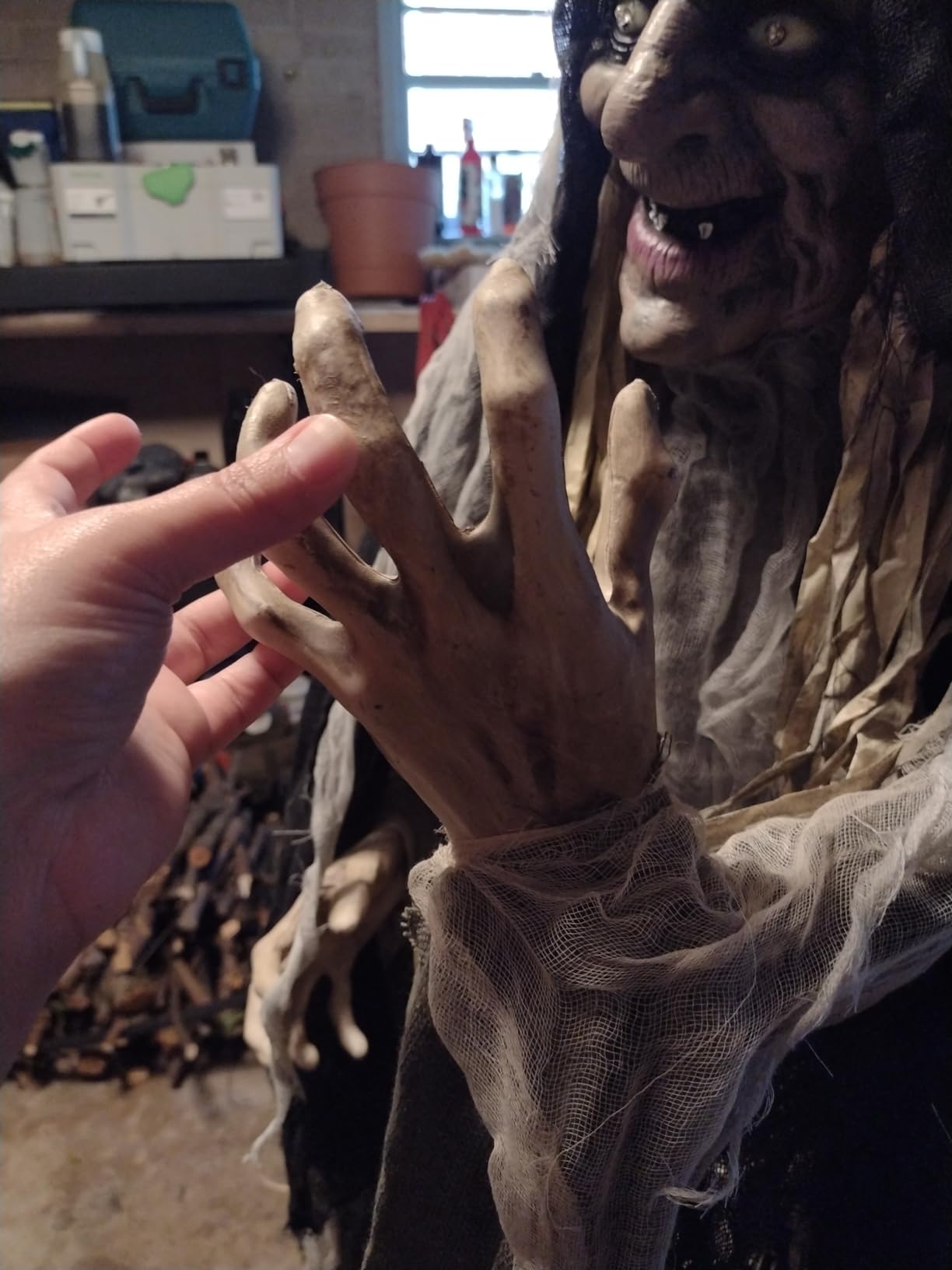 Haunted Hill Farm Life-Size Scary Poseable Talking Witch, Halloween Animatronic with Touch Activated Lights and Sound, Battery Operated Indoor or Covered Outdoor Halloween Decorations customer photo 1