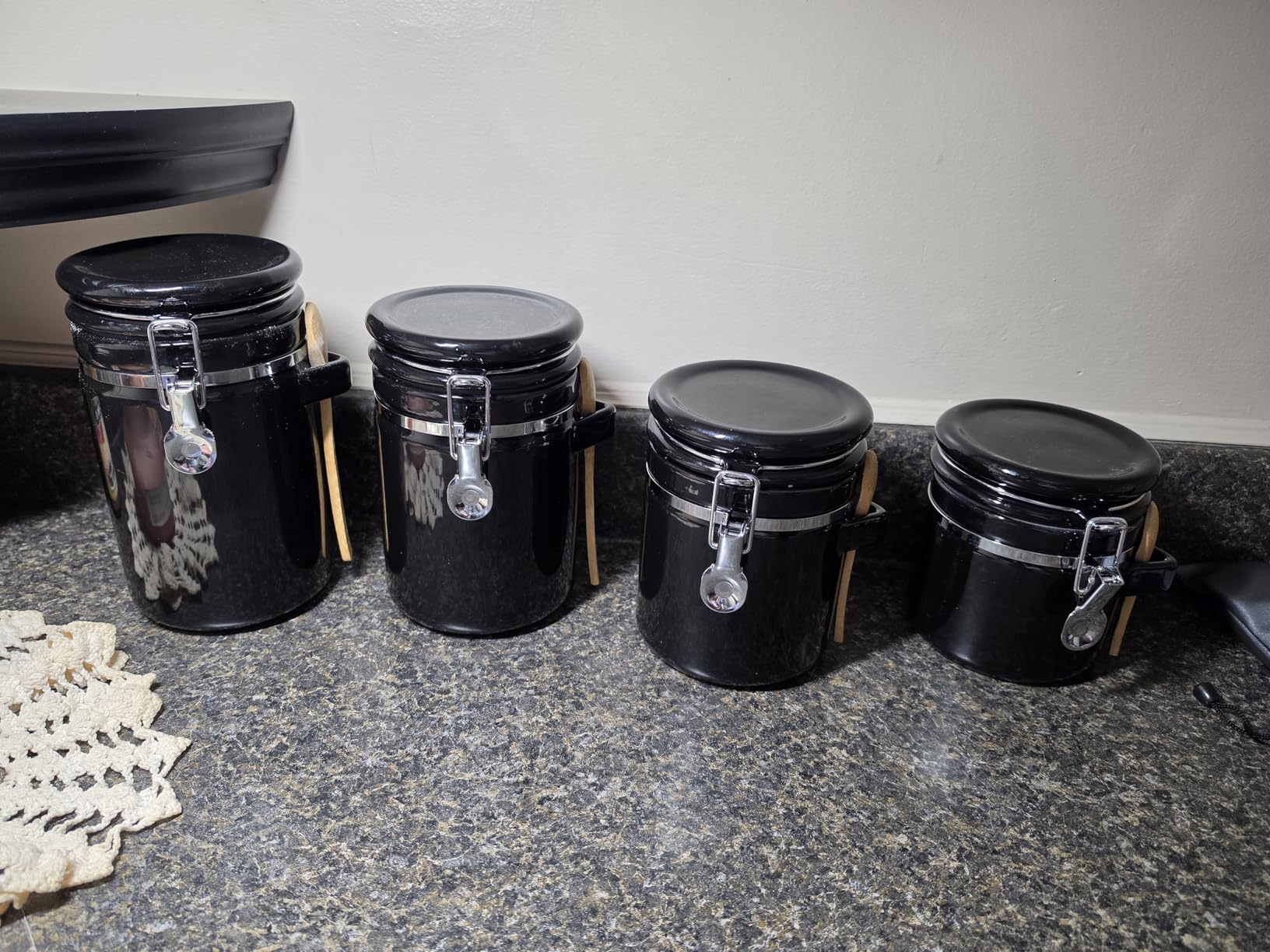 Home Intuition Smell Proof 4-Piece Ceramic Kitchen Canisters Set, Airtight Containers with Wooden Spoons Reusable Chalk Labels and Marker for Sugar, Coffee, Flour, Tea (Red) customer photo 2