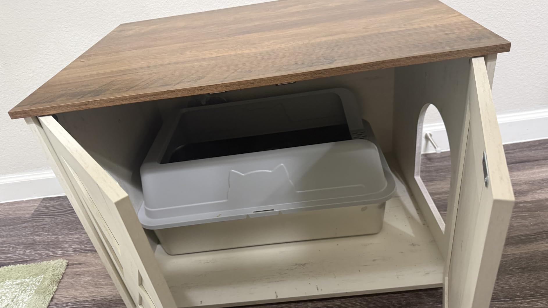 Feandrea Cat Litter Box Enclosure, End Table, 31.5 x 20.9 x 19.7 Inches | Litter Box Furniture Hidden with Removable Divider, Indoor Cat House, Rustic Brown, HAINS Collection UPCL002X01 customer photo 2