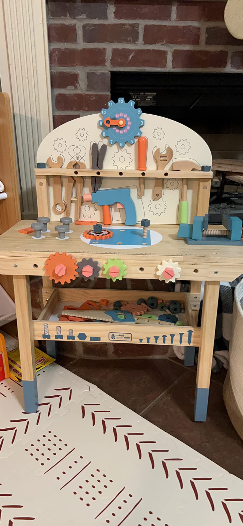 ROBUD Large Wooden Play Tool Workbench Set for Kids Toddlers, Construction Workshop Tool Bench Toys Gift, Multicolor customer photo 2