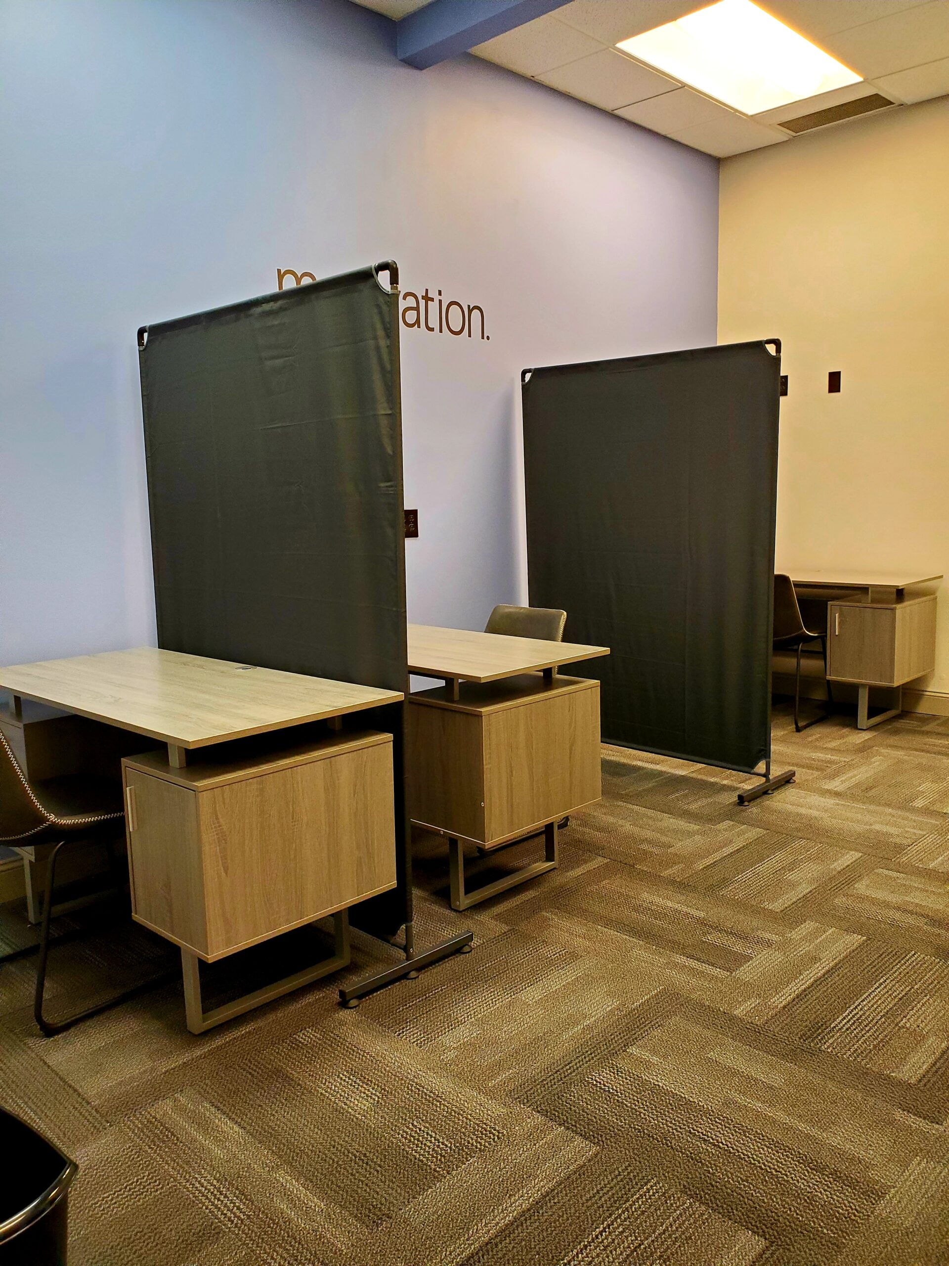 Steel-AID 50-inch Rolling Privacy Room Divider - Freestanding Office Wall Partition with Non See-Through Blackout Screen - Sturdy & Durable Iron Frame - Rolling Wheels - Black, White, Gray & Blue customer photo 1