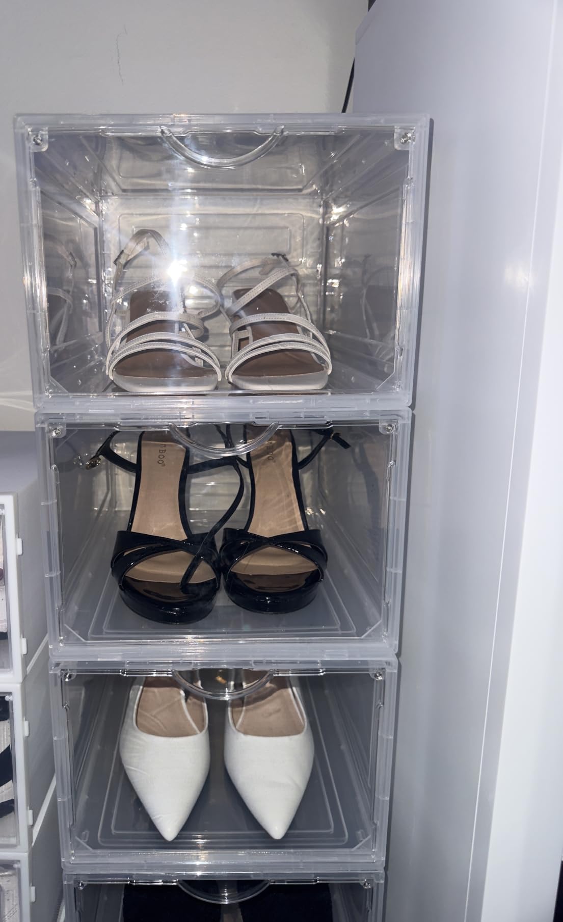 SONGMICS Shoe Boxes, Set of 12, Clear Plastic Shoe Storage, Stackable Sneaker Box, Drop Front Door, Up to US Size 11, Easy Assembly customer photo 2