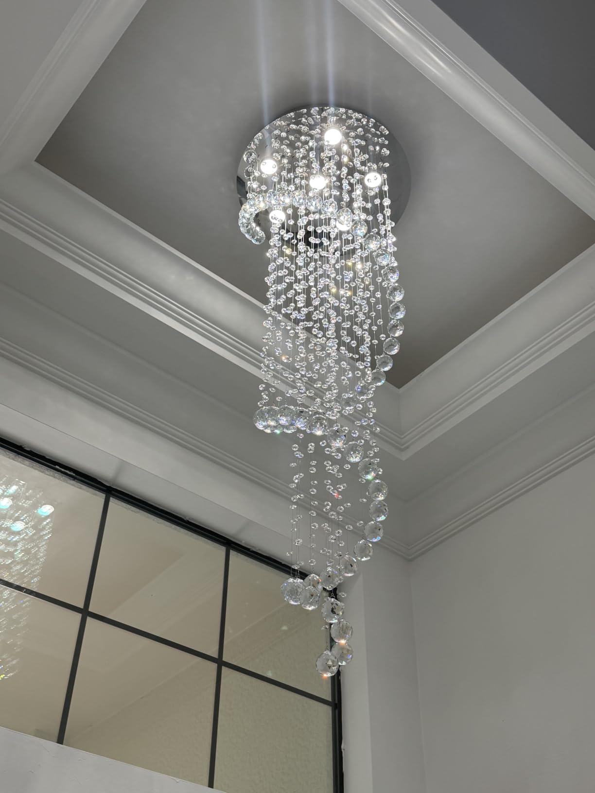 Modern Crystal Chandelier Elegant Spiral Flush Mount Chandelier Modern Raindrop Crystal Ball Chandeliers Fixture Pendant Ceiling Lamp Lighting Fixtures for Bedroom Hallway Living Room D8 x H15.8 customer photo 1