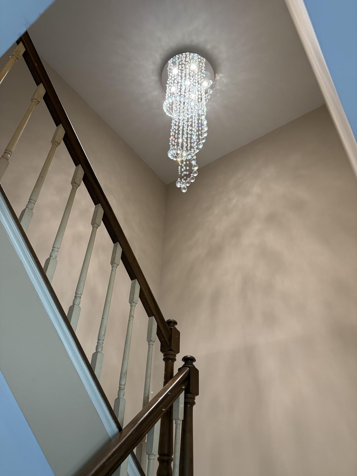 Modern Crystal Chandelier Elegant Spiral Flush Mount Chandelier Modern Raindrop Crystal Ball Chandeliers Fixture Pendant Ceiling Lamp Lighting Fixtures for Bedroom Hallway Living Room D8 x H15.8 customer photo 2