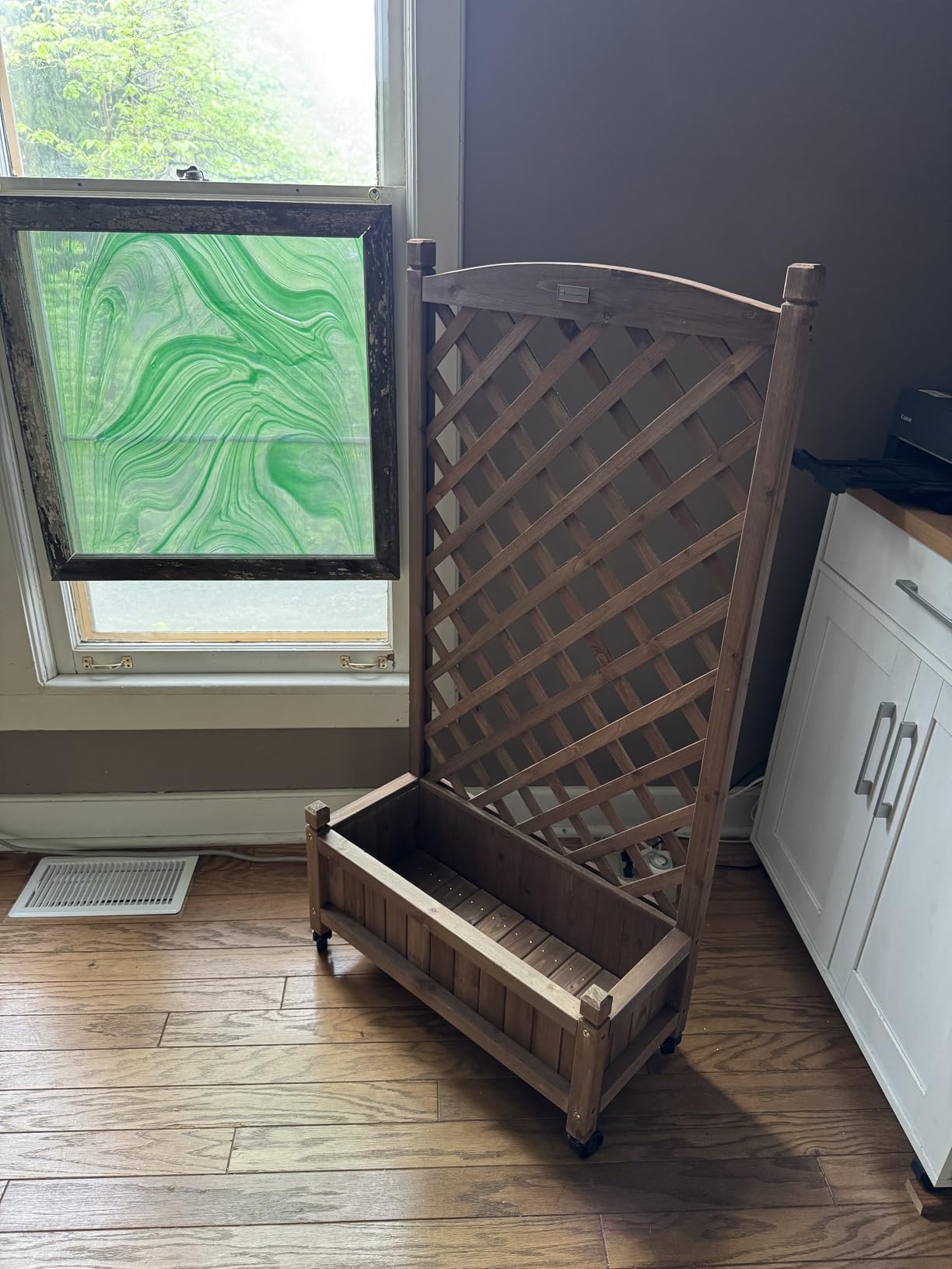 Best Choice Products 48in Wood Planter Box & Diamond Lattice Trellis, Mobile Outdoor Raised Garden Bed for Climbing Plants w/Drainage Holes, Optional Wheels - Walnut customer photo 1