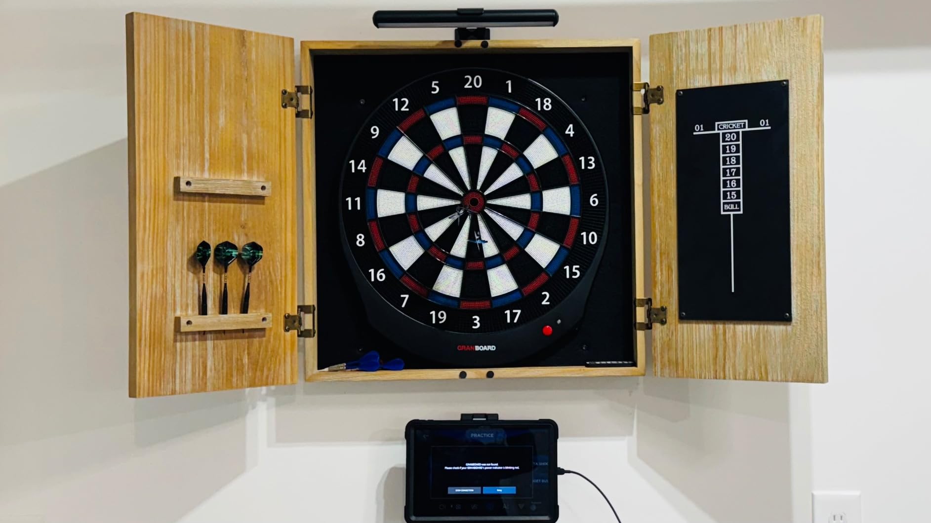American Legend Barnwood Dartboard Cabinet with Wheat Finished Barn Style Doors - Dartboard Not Included customer photo 1
