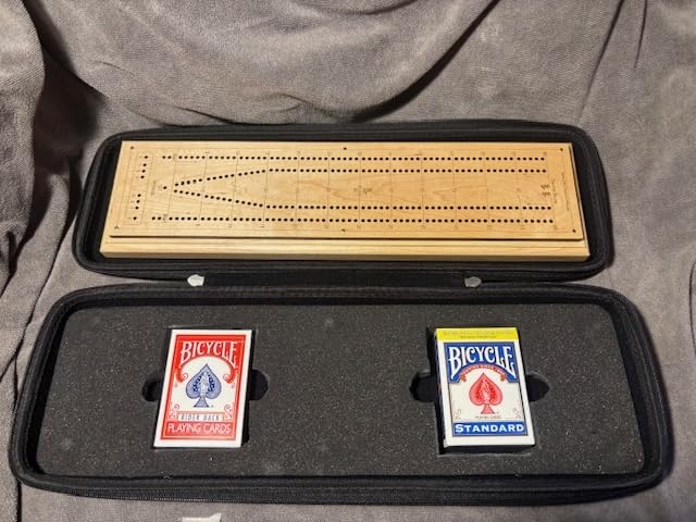 Creative Crafthouse Tournament Cribbage Board, Regulation Size, Made in USA | Personalized hatch cover engraved with name and date, maple or cherry surface, felt-lined peg storage, keepsake for players customer photo 1