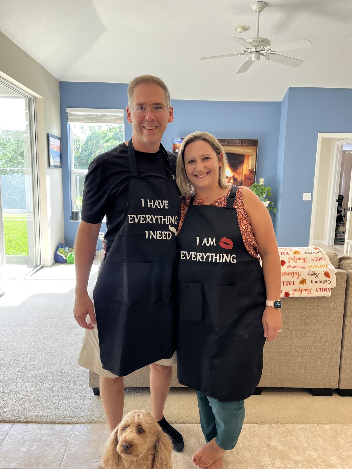 YIKA Couples Aprons, Christmas Gift for Couples Who Have Everything, Matching Apron Set for Him and Her, Adjustable Neck Strap, Extra Long Ties, 2 Pockets, Black customer photo 2