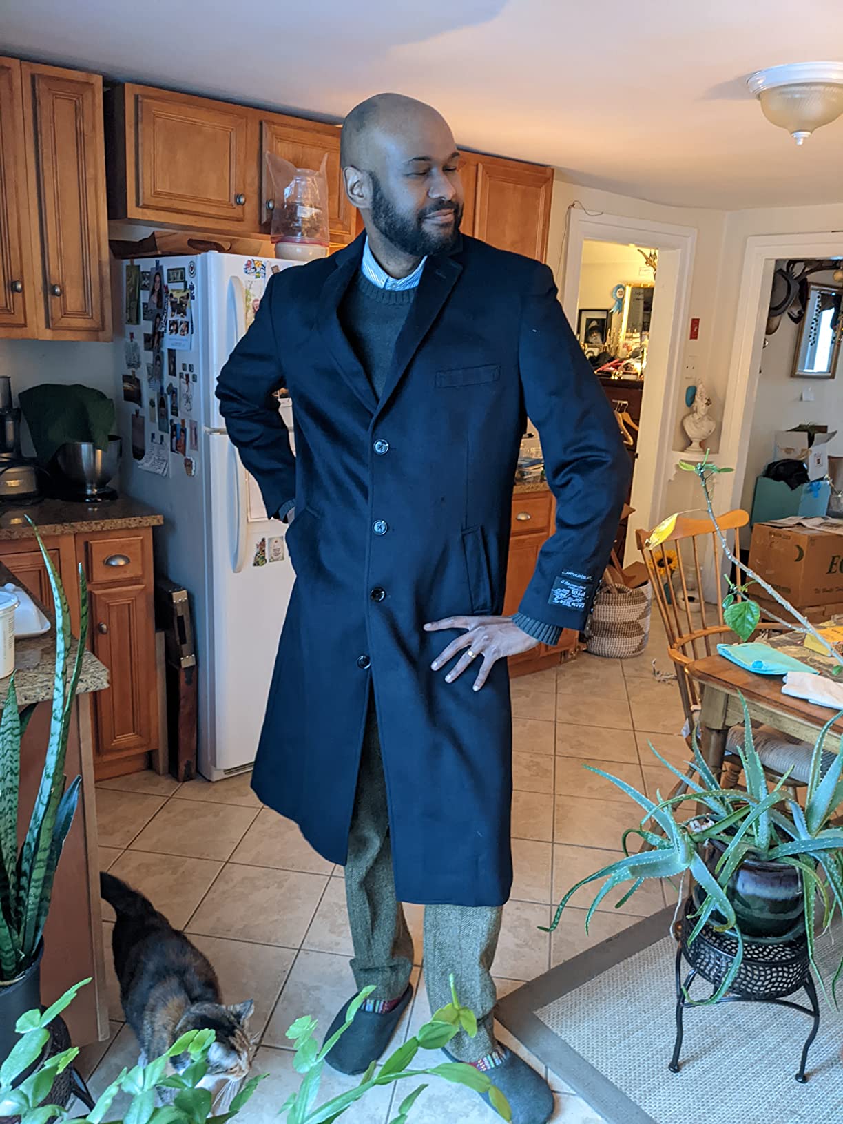 Mens Single Breasted Wool Cashmere Full Length Overcoat customer photo 2