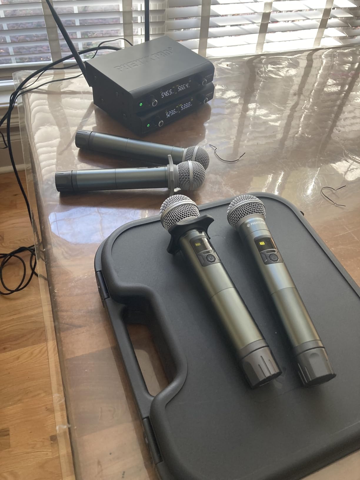 Phenyx Pro Dual UHF Tunable Frequency Wireless Microphone System PTU-52-2H | 2 Metal Mics, 2 x 30 Frequencies, 200 ft Range, Live Vocals, Karaoke, Church Services, Singing, Wedding, DJ Events customer photo 1