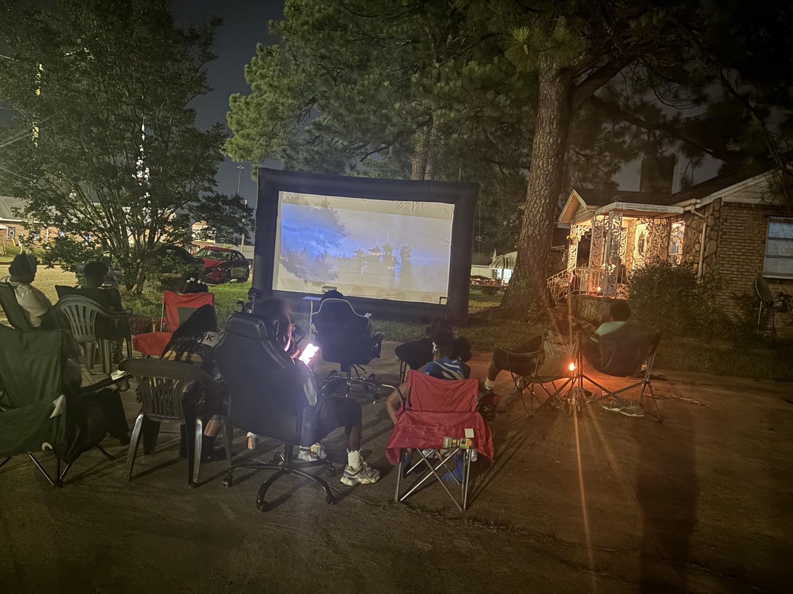 GYUEM 20 feet Inflatable Portable Projector Movie Screen - Huge Air-Blown Cinema Projection Screen Package with Rope, Blower, Tent Stakes - Front & Rear Projection, for Outdoor Party Backyard Pool Fun customer photo 2