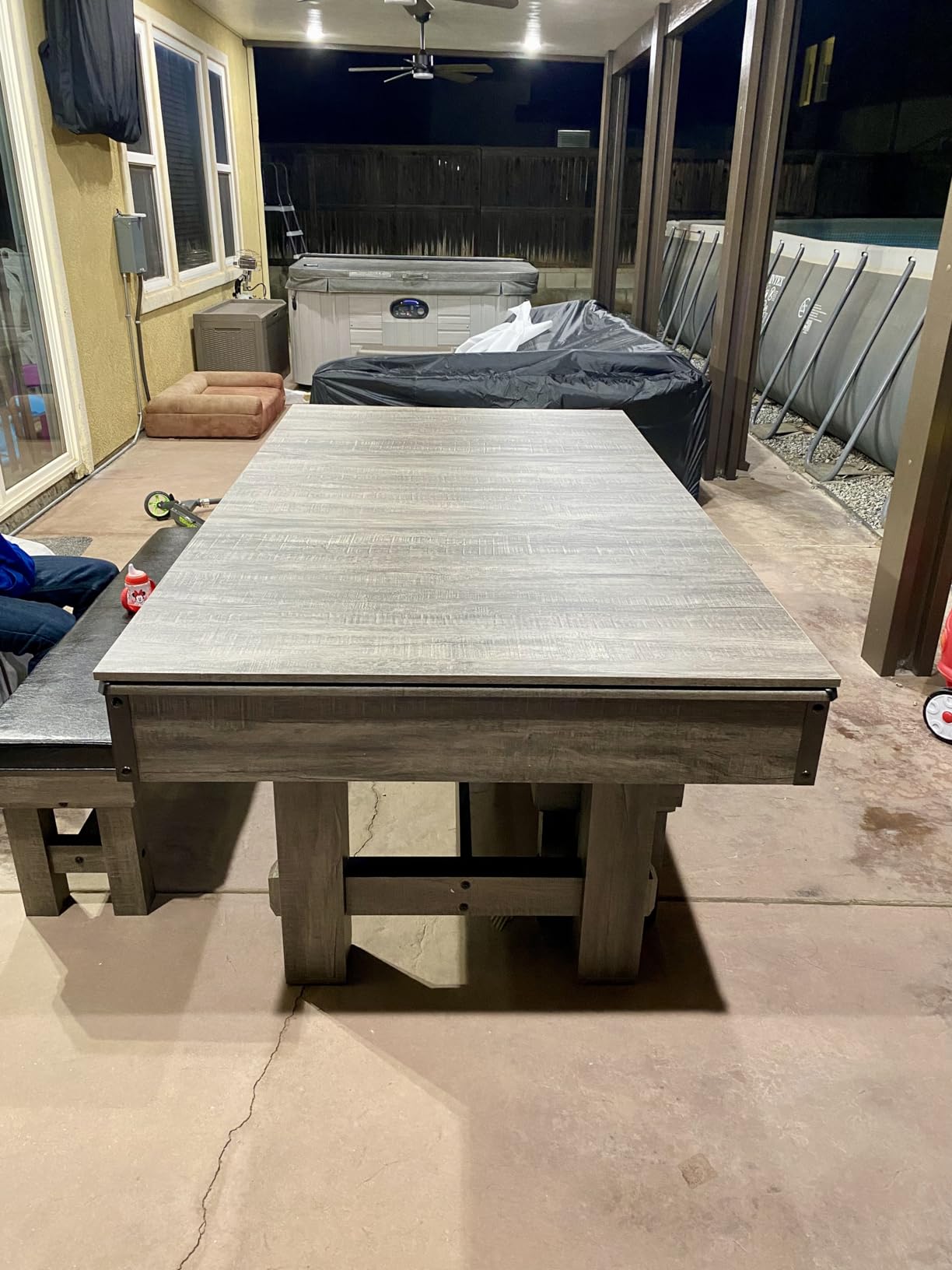 Hathaway Logan 7-ft Pool Table Combo Set with Benches - Rustic Gray with Blue Felt, Barnwood customer photo 1