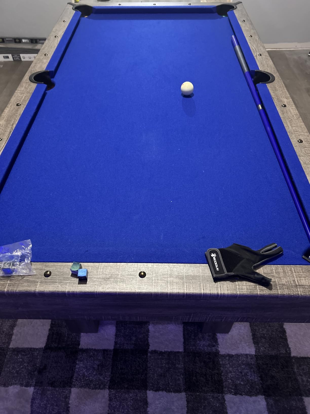 Hathaway Logan 7-ft Pool Table Combo Set with Benches - Rustic Gray with Blue Felt, Barnwood customer photo 2