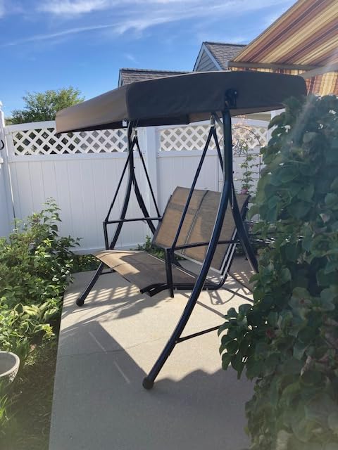 PURPLE LEAF 3-Seat Outdoor Patio Porch Swing with Textilene Fabric | Canopy and Stand Design, Easy to Move, Heavy-Duty Aluminum Structure, Convenient Storage Pocket, Easy to Clean customer photo 2