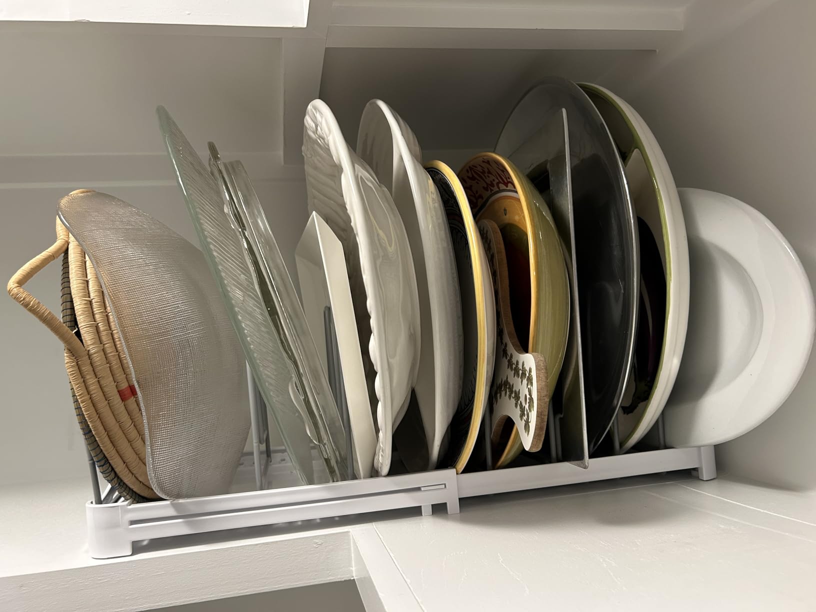 EVERIE Adjustable Cabinet Organizer for Pot Lids, Bakeware, Cookie Sheets & Cutting Boards, Upright Storage Rack for Kitchen Cabinet, Stable Dividers, 9.7