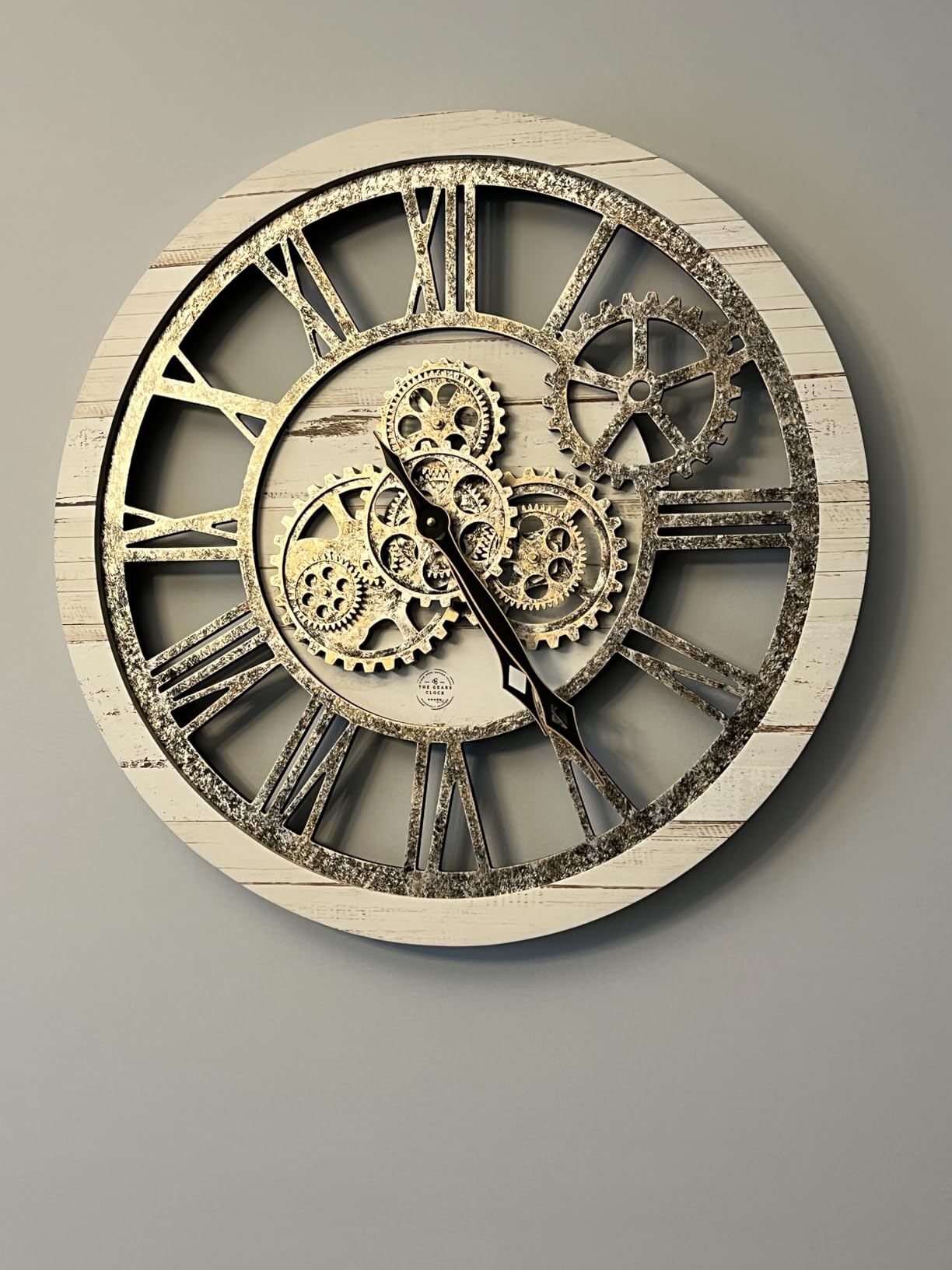 ImprovingLife The Gears Clock The Original Real Moving Gear Wall Clock Vintage Industrial Oversized Rustic Farmhouse (24 inch (60cm), Vintage Black Wood and Bronze) customer photo 1