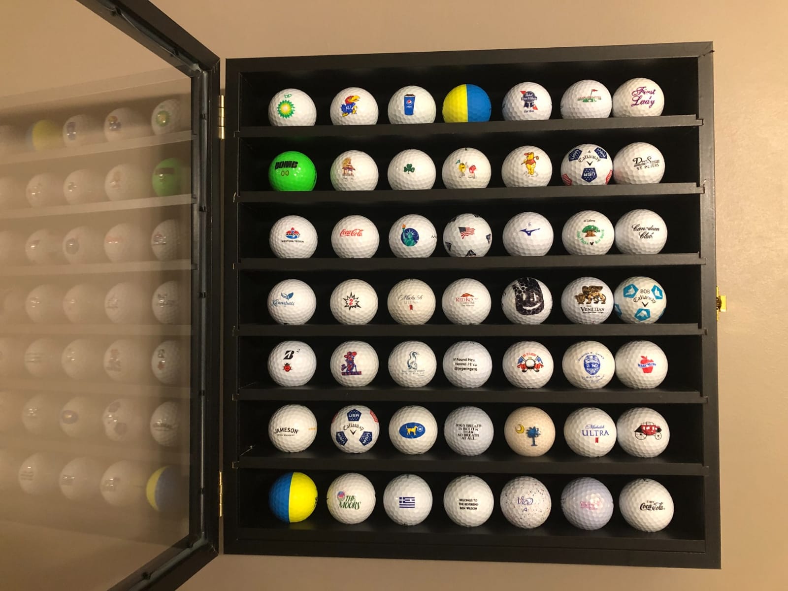 KCRasan 49 Golf Ball Display Case Lockable - Golf Ball Holder Gift for Golf Enthusiasts - Golf Ball Display Rack Cabinet for Wall Mount Real Glass Door, Black customer photo 1
