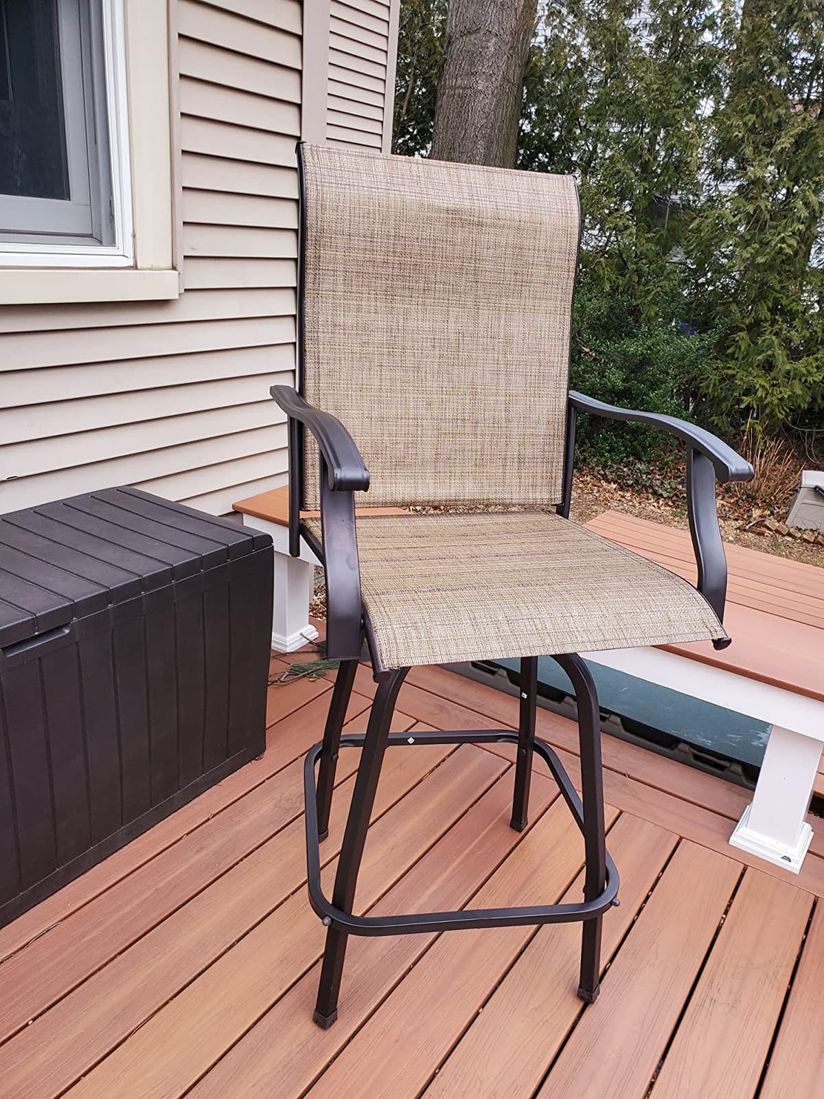 Sophia & William Swivel Outdoor Bar Stools Set of 4, Brown, 30 Inches | High Top, Breathable Textilene Seat, Metal Frame, Back Support, Armrest & Footrest, for Patio Garden Backyard Bar Counter customer photo 2