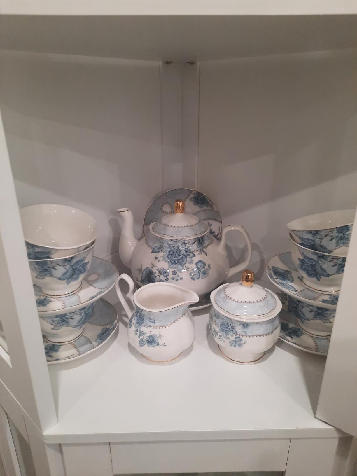 fanquare Vintage Porcelain Tea Set for Women Tea Party, Cup and Saucer Set for 6, Wedding Floral Teapot Set for Adults, Pink Rose customer photo 1