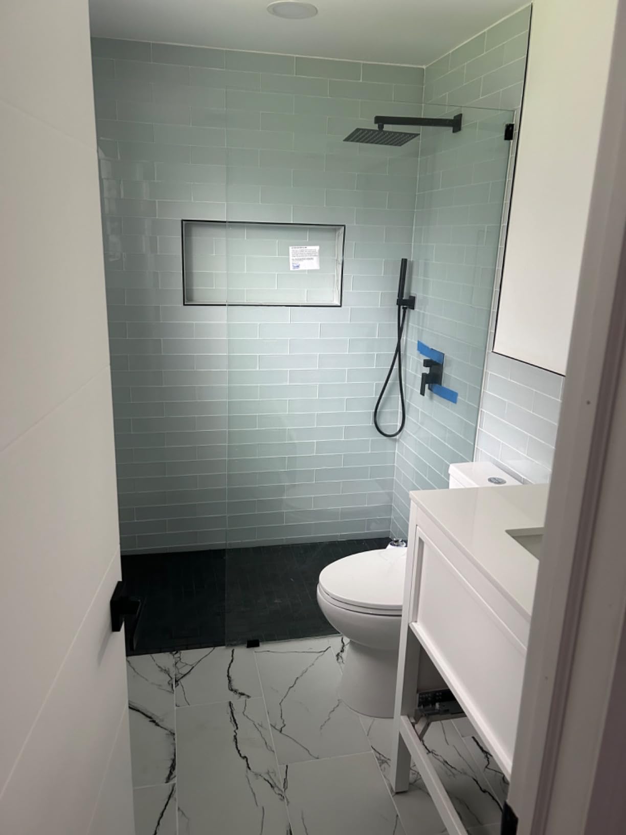 Aolemi Shower System with Rain Head and Handheld, 12-Inch, Matte Black | High-Pressure Shower Faucet Set with Dual-Function Handheld, Rough-In Valve, 1.8 GPM, Wall-Mount Trim Kit customer photo 2