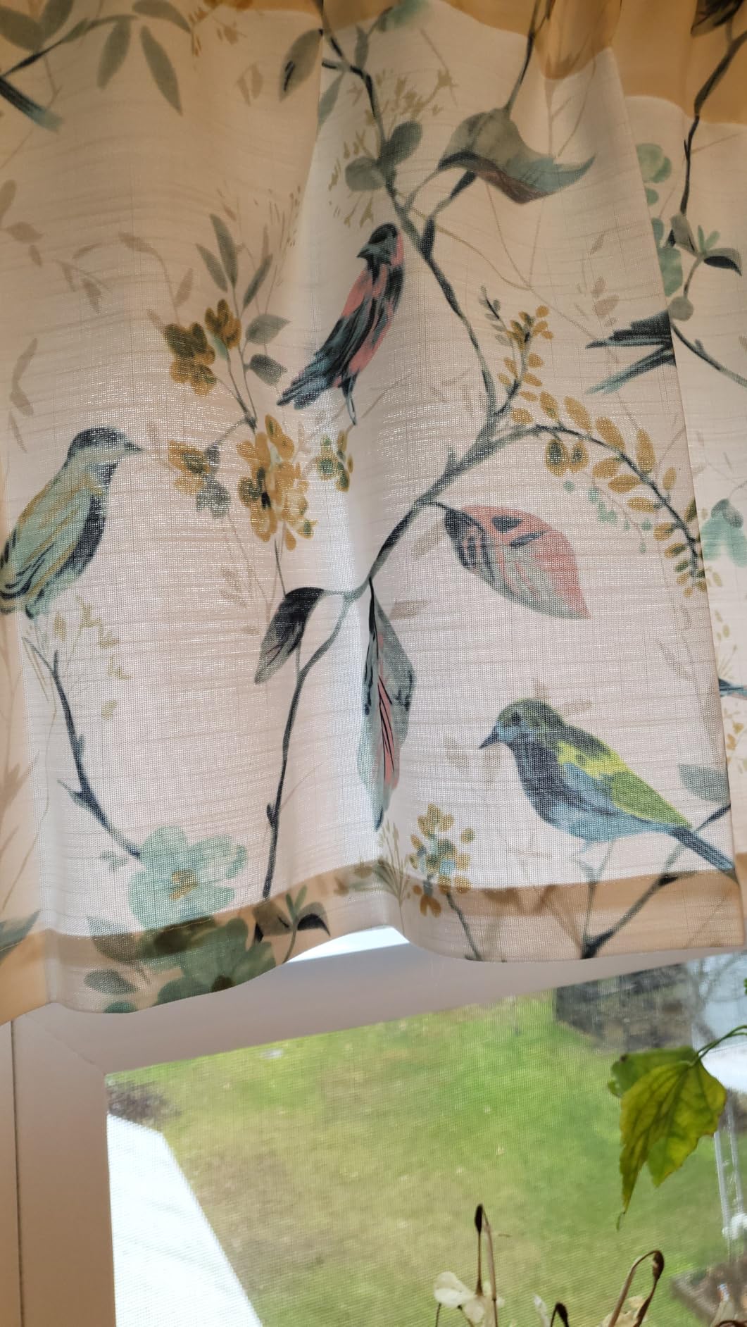 VOGOL Blue Valance Curtains for Living Room, Linen Textured Bird and Flower Print Window Treatment Rod Pocket Window Valances for Bathroom, 52 x 14, One Piece customer photo 2