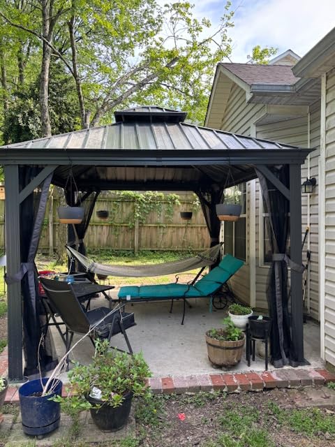 Domi 10x12 Hardtop Gazebo Aluminum Frame, for Outdoor Patios, Brown | 4.7'' Thick Posts, Built-in Drainage System, Metal Roof Gazebo with Privacy Curtains and Mosquito Netting customer photo 1