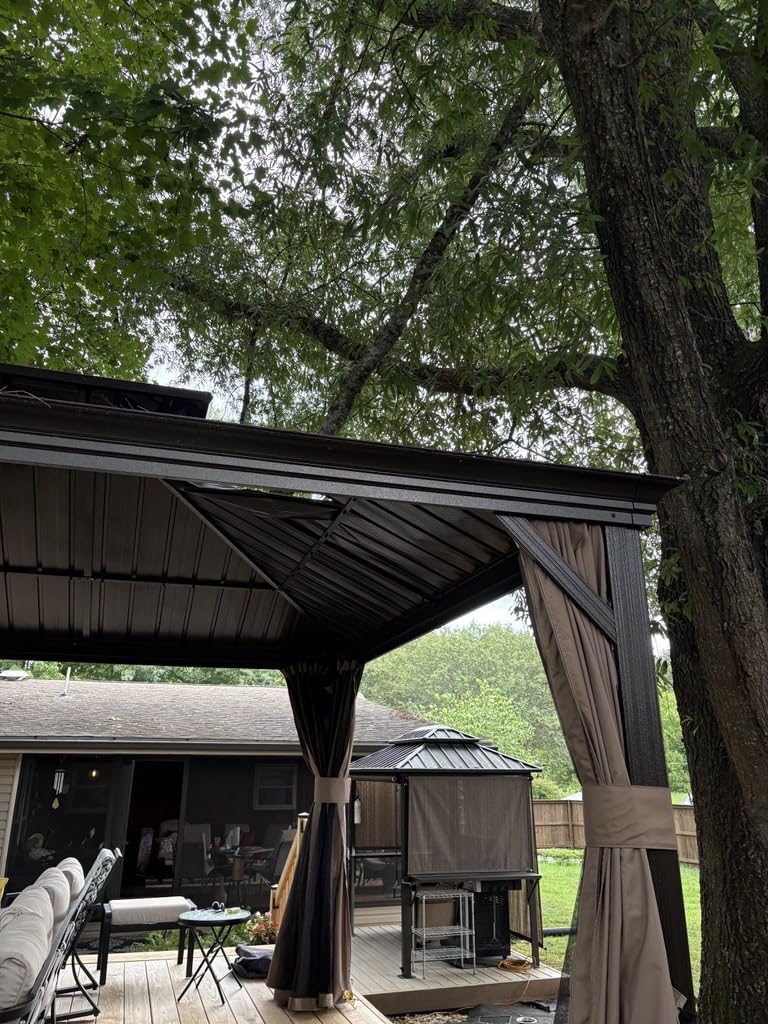 Domi 10'X12' Gazebo with Double Roof Steel, Heavy Duty Outdoor Patio Gazebo | Wooden Coated Aluminum Hardtop Gazebo for Patio with Curtains and Netting for Garden, Backyard, Patio, Deck, Outdoor Pavilion customer photo 1
