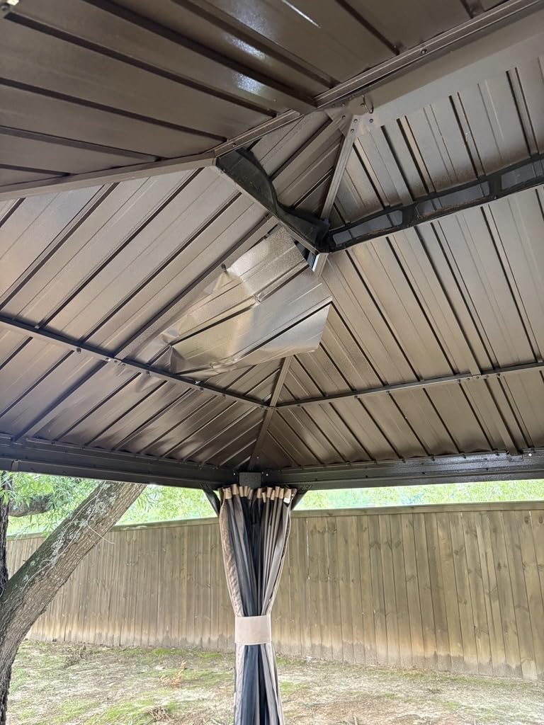 Domi 10'X12' Gazebo with Double Roof Steel, Heavy Duty Outdoor Patio Gazebo | Wooden Coated Aluminum Hardtop Gazebo for Patio with Curtains and Netting for Garden, Backyard, Patio, Deck, Outdoor Pavilion customer photo 2