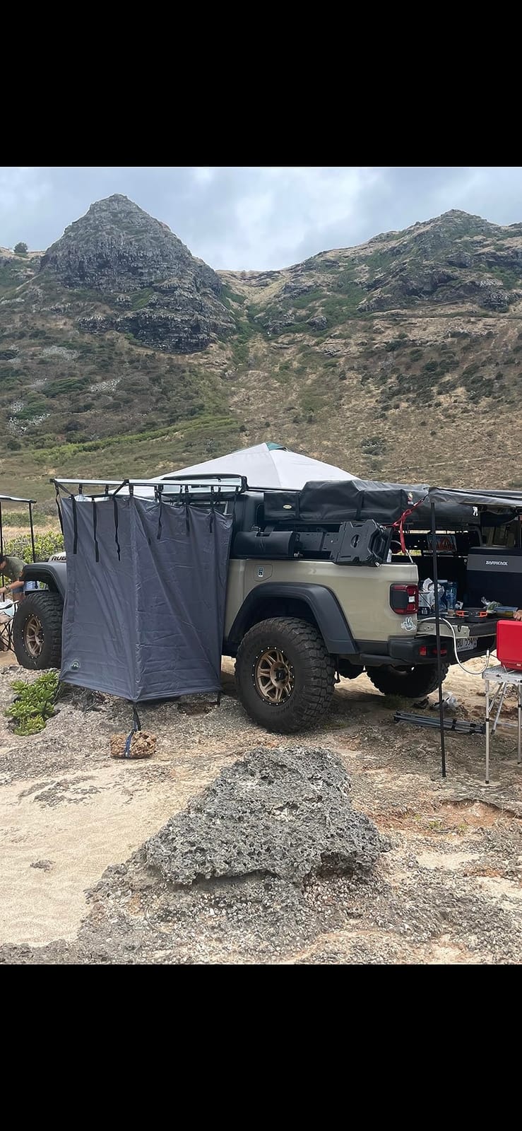 Overland Vehicle Systems HD Nomadic Car Side Shower Room with Black 1000G PVC Travel Cover, Universal L - Brackets, Dark Grey Body with Silver Inner Lining customer photo 1
