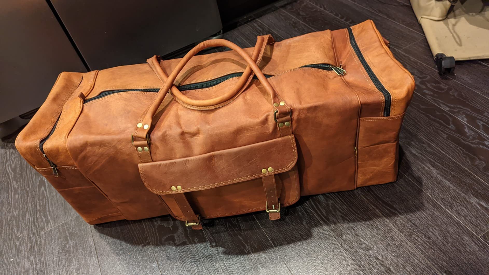 Leather 24 Inch Luggage Handmade Duffel Bag Carryall Weekender Travel Overnight Gym Sports Carry On Duffel Bag For Men And Women customer photo 1