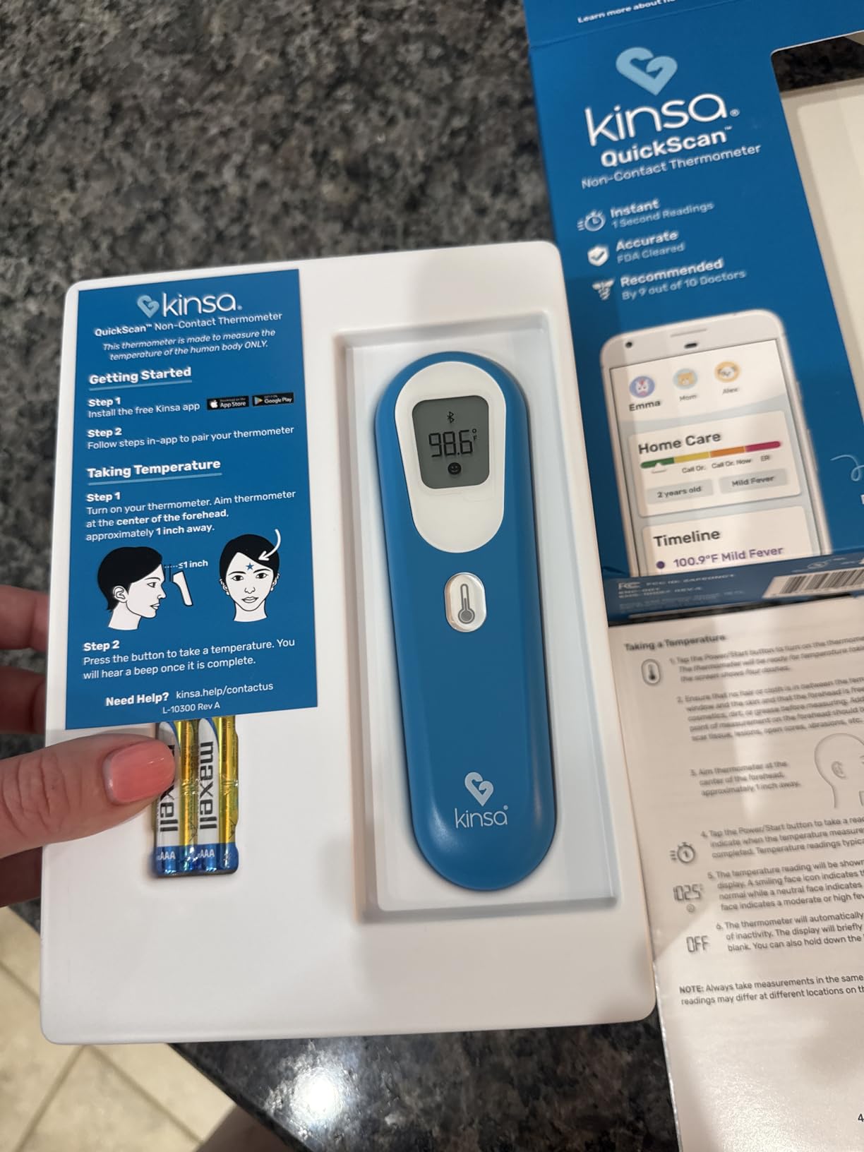 Kinsa QuickScan Smart No-Touch Digital Forehead Thermometer for Fever | Contactless readings for babies, kids and adults; smartphone app tracks family health and provides symptom advice customer photo 2