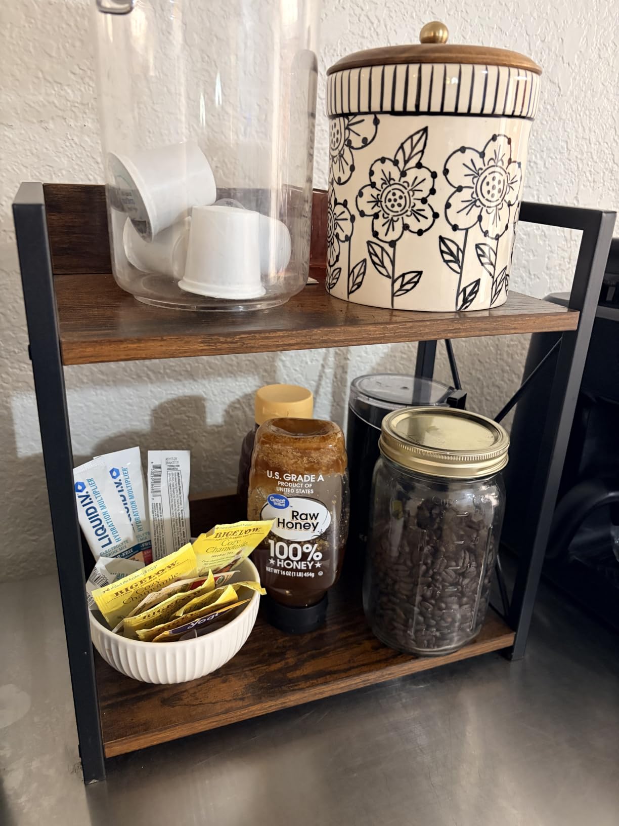 Giikin Countertop Shelf Organizer, 2 Tier Kitchen Spice Rack for Countertop, Wood Coffee Counter Shelf Organizer for Home (Brown, S) customer photo 2