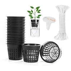 ORIMERC 12 Pack 3 inch Net Cups Pots with 12 feet Hydroponics Self Watering Wick & 12 Plant Labels Aquaponics Mason Jar Bucket Insert Orchid kratky Vegetable Garden Growing Netted Basket Slotted Mesh customer photo 1